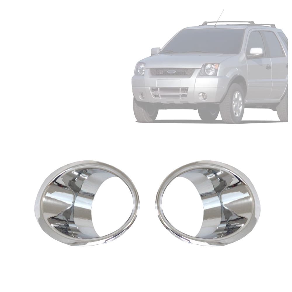 Aplique Aro Cromado para Moldura Auxiliar Farol de Milha Ecosport 2003 2004 2005 2006 2007 Par
