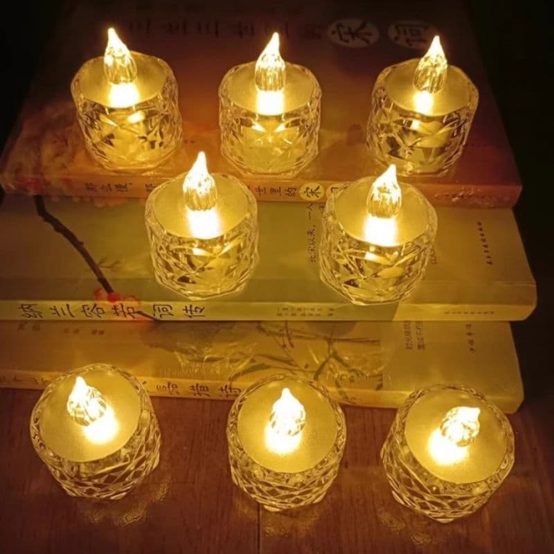 10  Conjuntos Mini Hengling Cristal Transparente Velas Luz Led Eletrônica Decorativa