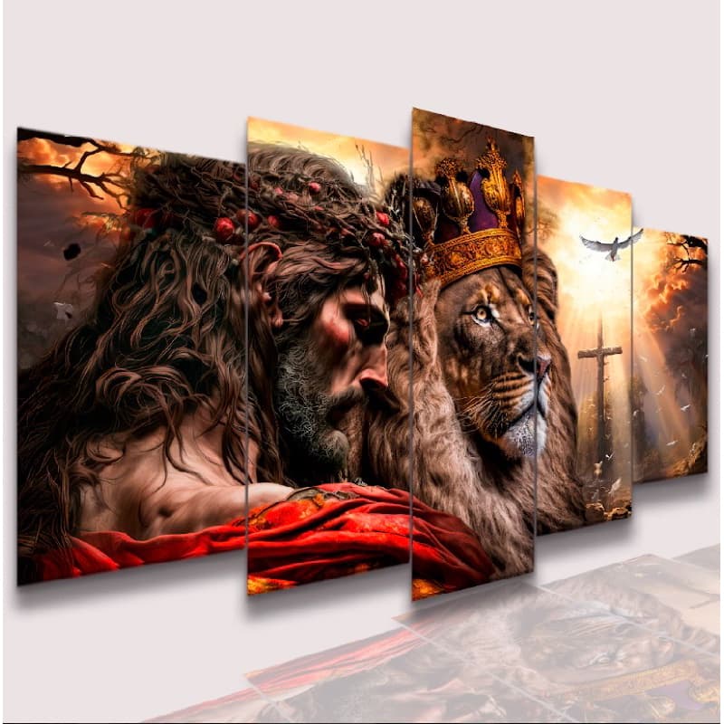 Conjunto Quadros DecorativosAlta Resolução Mosaico Leão Paisagem Frases Flores Cristão Sala Quarto