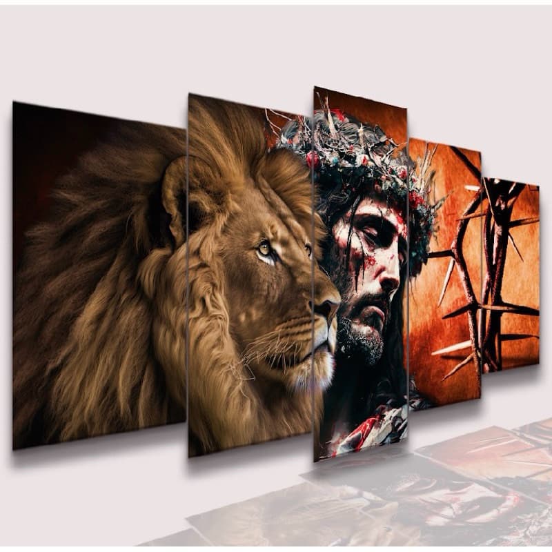Conjunto Quadros DecorativosAlta Resolução Mosaico Leão Paisagem Frases Flores Cristão Sala Quarto