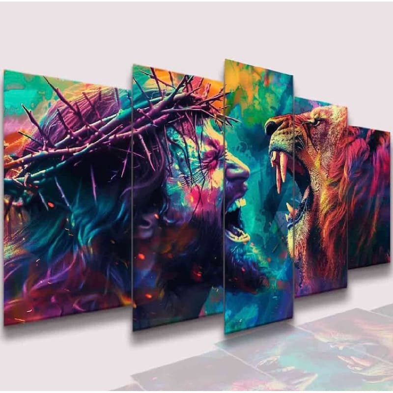 Conjunto Quadros DecorativosAlta Resolução Mosaico Leão Paisagem Frases Flores Cristão Sala Quarto
