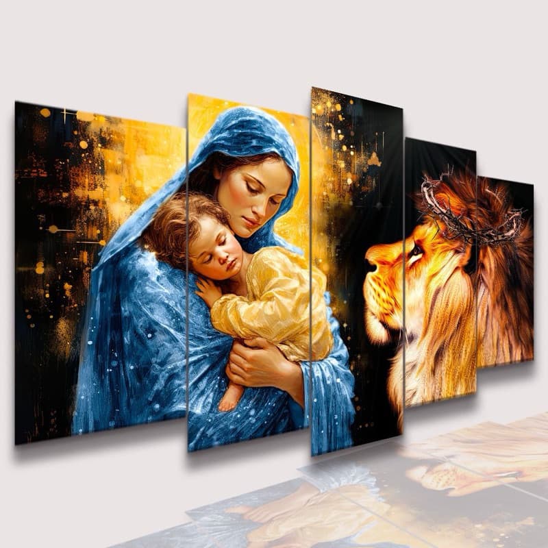 Conjunto Quadros DecorativosAlta Resolução Mosaico Leão Paisagem Frases Flores Cristão Sala Quarto