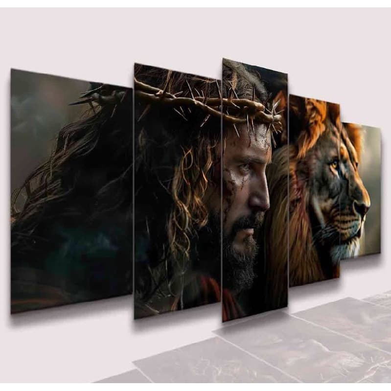 Conjunto Quadros DecorativosAlta Resolução Mosaico Leão Paisagem Frases Flores Cristão Sala Quarto