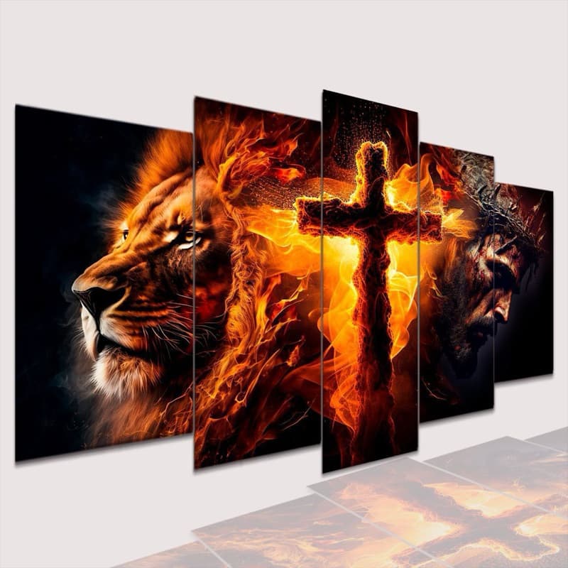 Conjunto Quadros DecorativosAlta Resolução Mosaico Leão Paisagem Frases Flores Cristão Sala Quarto