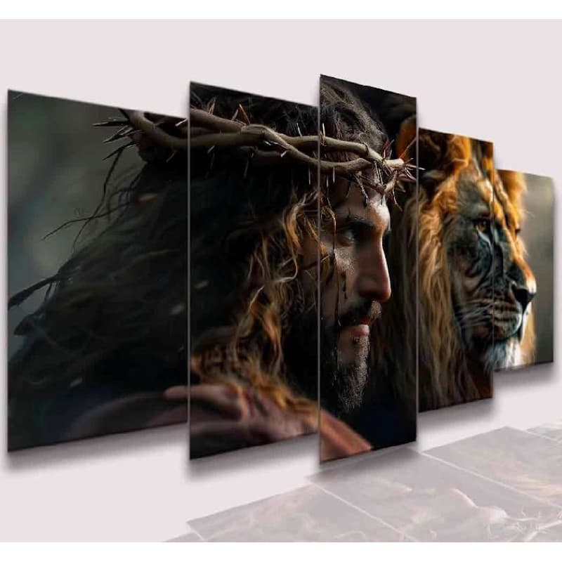 Conjunto Quadros DecorativosAlta Resolução Mosaico Leão Paisagem Frases Flores Cristão Sala Quarto
