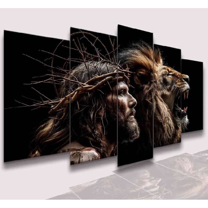 Conjunto Quadros DecorativosAlta Resolução Mosaico Leão Paisagem Frases Flores Cristão Sala Quarto