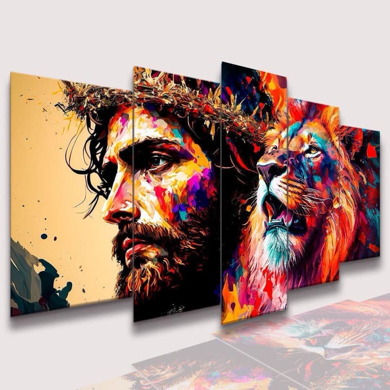 Conjunto Quadros DecorativosAlta Resolução Mosaico Leão Paisagem Frases Flores Cristão Sala Quarto
