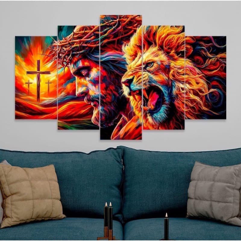Conjunto Quadros DecorativosAlta Resolução Mosaico Leão Paisagem Frases Flores Cristão Sala Quarto