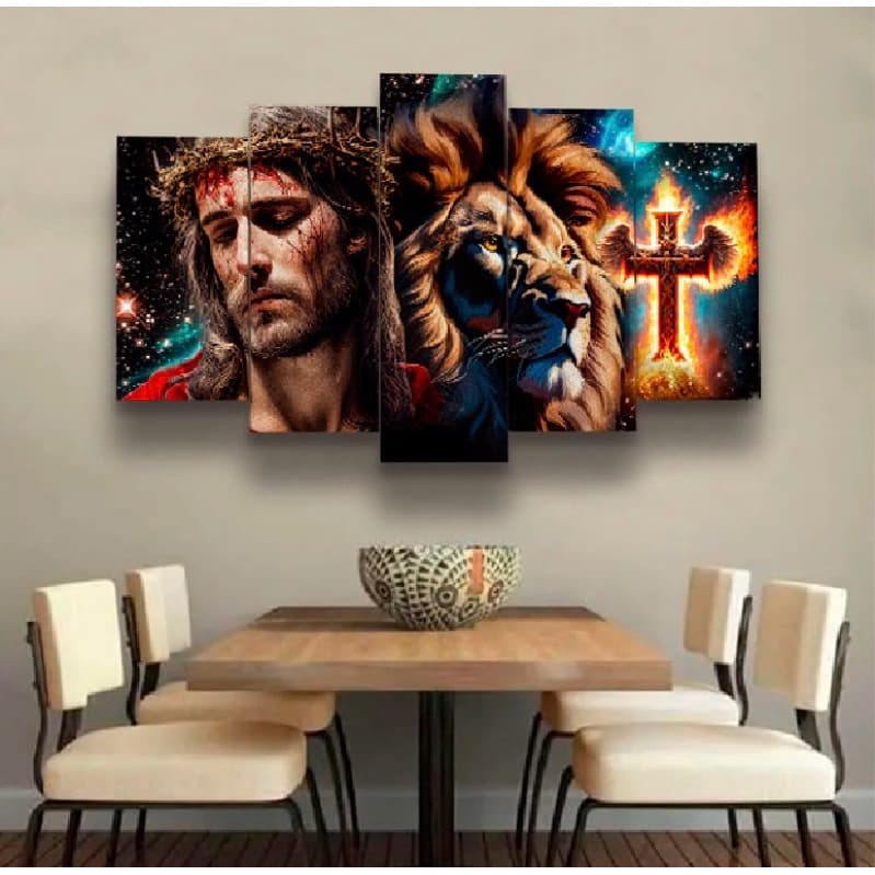 Conjunto Quadros DecorativosAlta Resolução Mosaico Leão Paisagem Frases Flores Cristão Sala Quarto