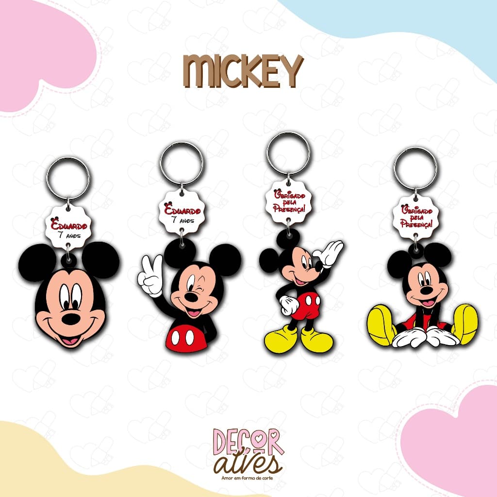 Mickey - Chaveiro Personalizado MDF brilhoso Lembrancinha infantil