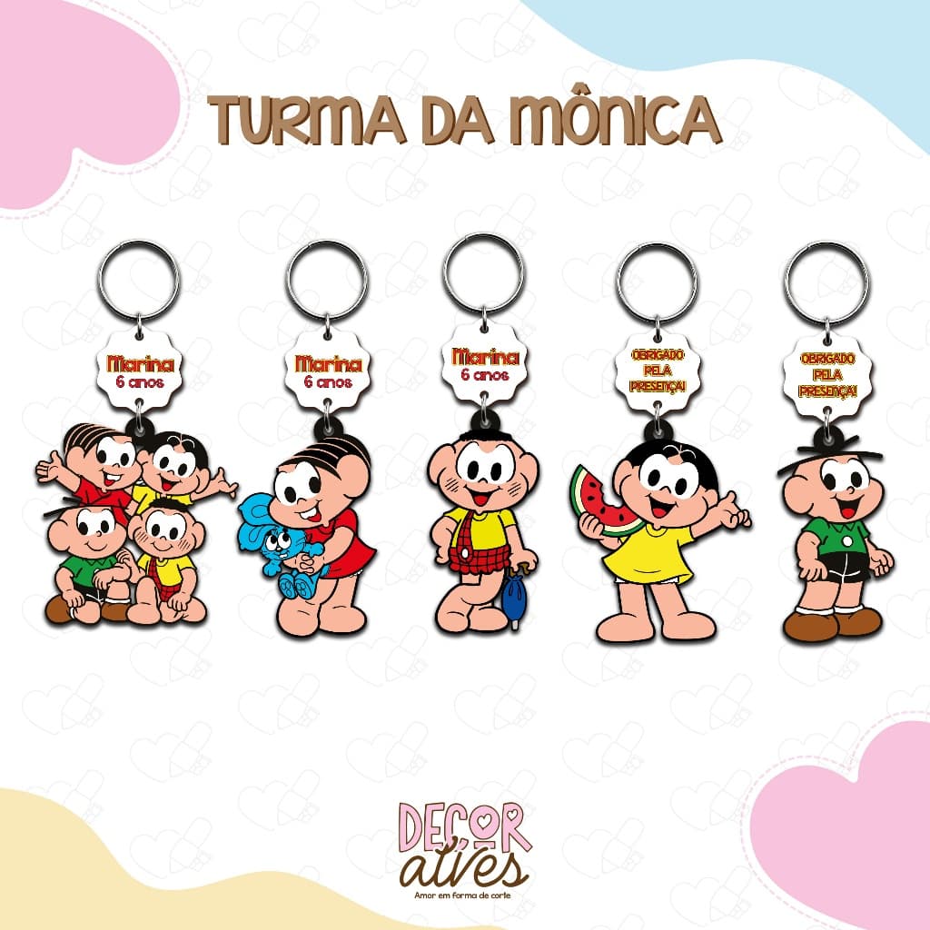 Turma da Mônica  - Chaveiro Personalizado MDF brilhoso Lembrancinha infantil