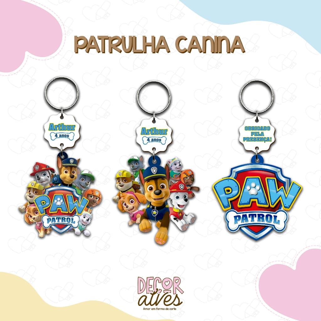 Patrulha Canina - Chaveiro Personalizado MDF brilhoso Lembrancinha infantil