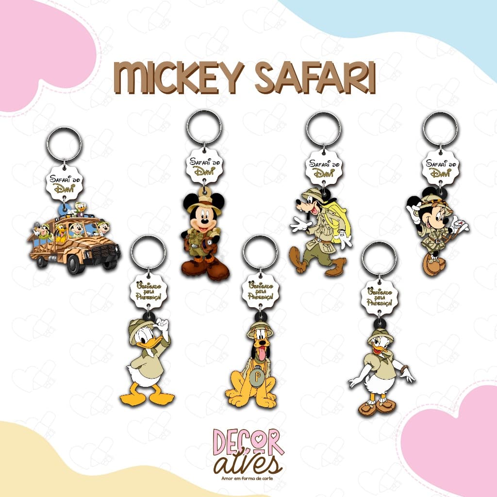 Mickey Safari - Chaveiro Personalizado MDF brilhoso Lembrancinha infantil