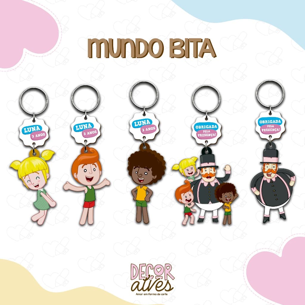 Mundo Bita - Chaveiro Personalizado MDF brilhoso Lembrancinha infantil