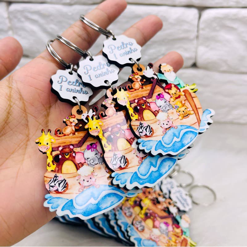 Arca de Noé Aquarela - Chaveiro Personalizado MDF brilhoso Lembrancinha infantil
