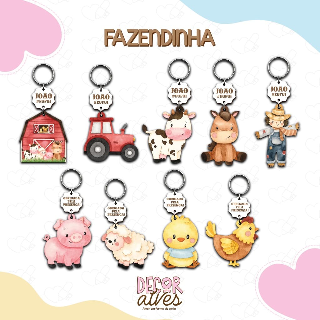 Fazendinha Menino - Chaveiro Personalizado MDF brilhoso Lembrancinha infantil