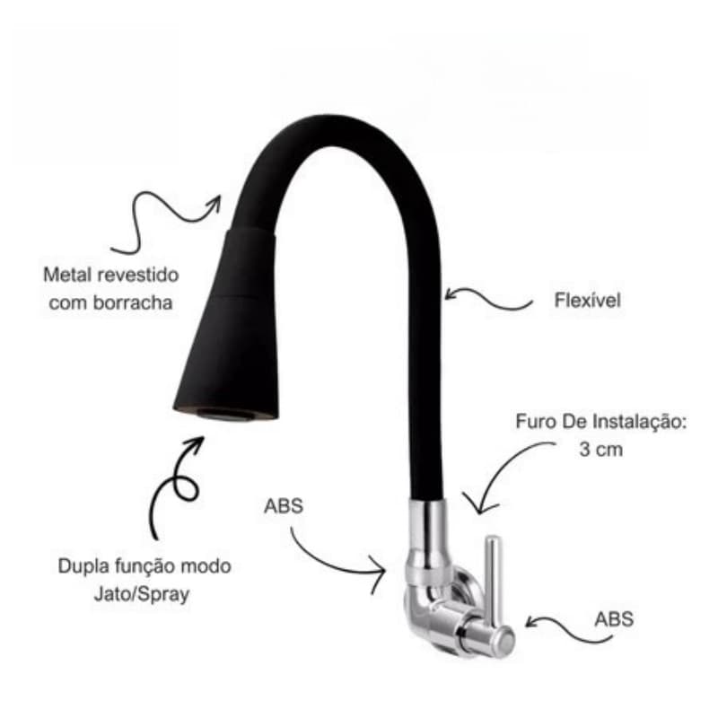 Torneira Gourmet FlexíVel Cozinha Parede Torneira Gourmet De Parede AçO Bancada Monocomando Com Spray FlexíVel