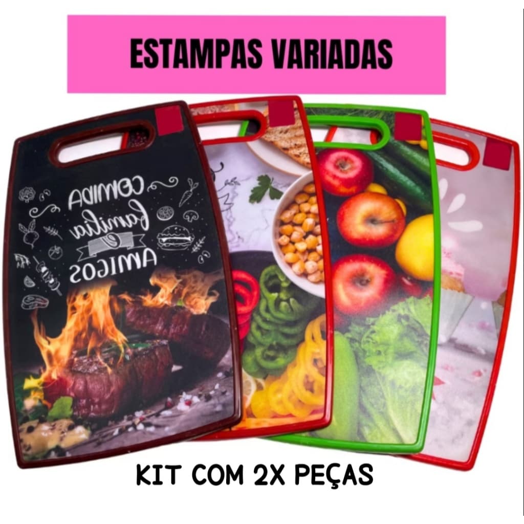 PROMOCAO KIT COM 2 TABUA DE CARNE CORTE LEGUMES FRUTAS CARNES ESTAMPADA MODELOS VARIADOS 30x20cm