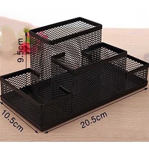 PROMOCAO Cesta Porta Caneta Lapis Pincel 4 Divisórias Organizador Metal Aramado Escritorio telado Executiva Preto