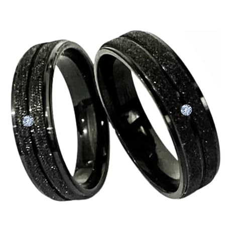 Par De Aliança Preta Namoro Compromisso Diamantada Aço Inoxidavel 6mm