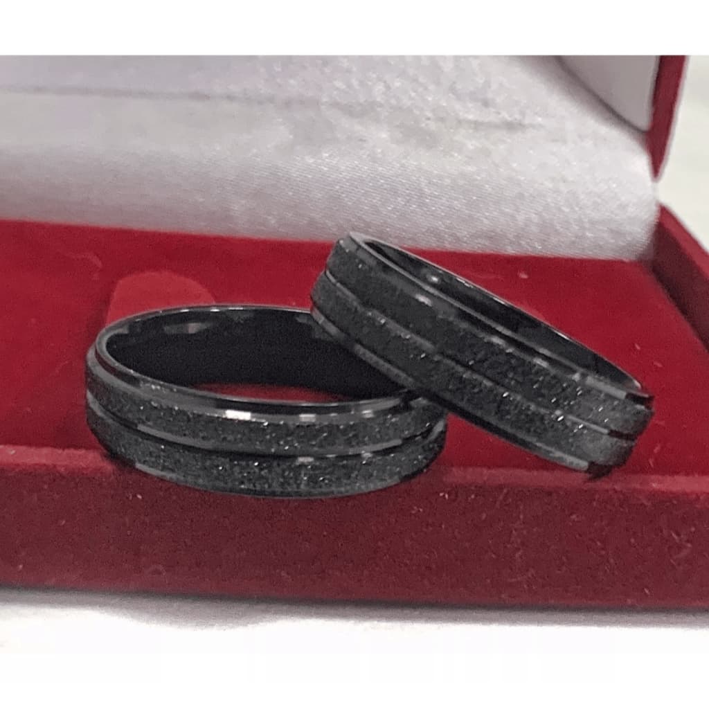 Par De Aliança Preta Namoro Compromisso Diamantada Aço Inoxidavel 6mm