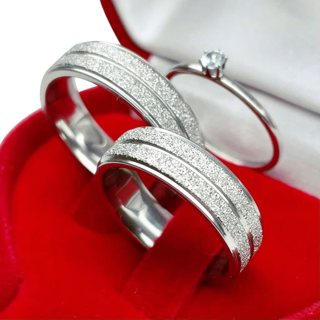 Par De Aliança Com Solitário Namoro Compromisso Diamantada Aço Inoxidavel 8mm