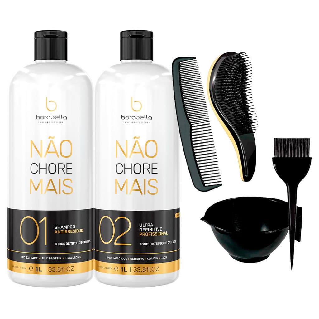 Kit Borabella Original Não Chore Mais 2x1L +Cumbuca/Pente/Escova