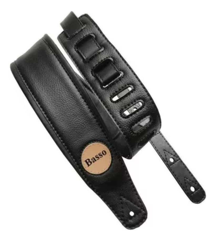 Correia de Couro Guitarra Violão Baixo Basso Cla13 Preto