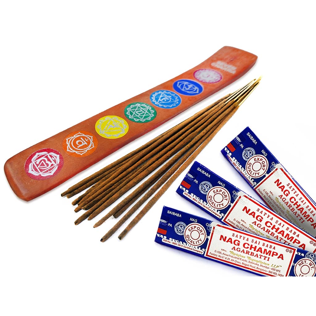 Incensário de Madeira 7 Chakras Modelo Régua + 3 incensos