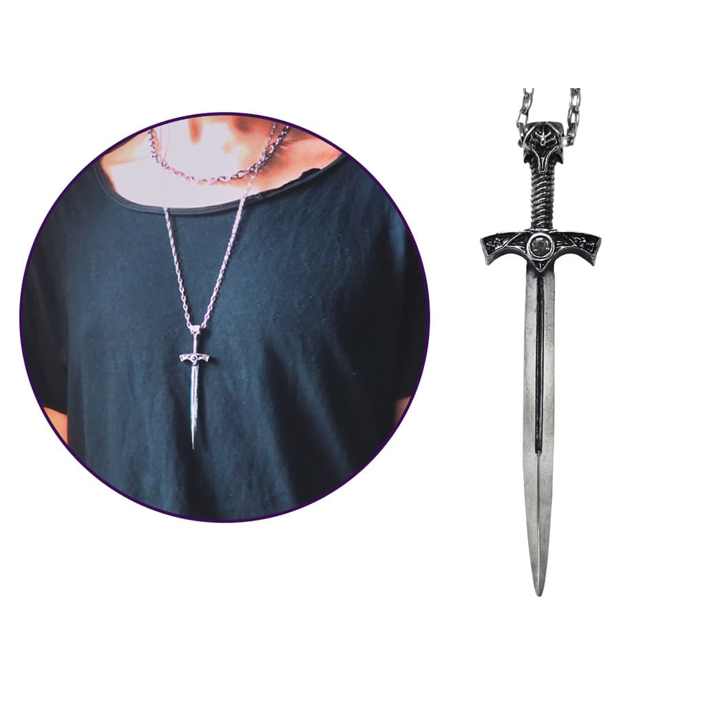 Colar Pingente Espada de Dragão Retro Masculino Hip Hop Energia Força Poder Ocultismo