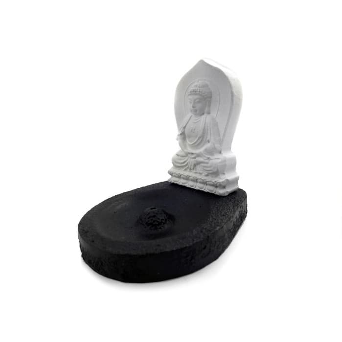 Mini Incensário Buda com Base Preta Decoração Espiritualidade Zen