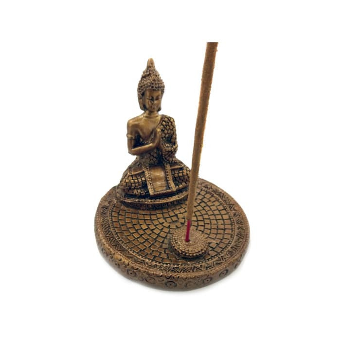Incensário Buda Dourado Redondo Iluminação Espiritual Meditação Amuleto