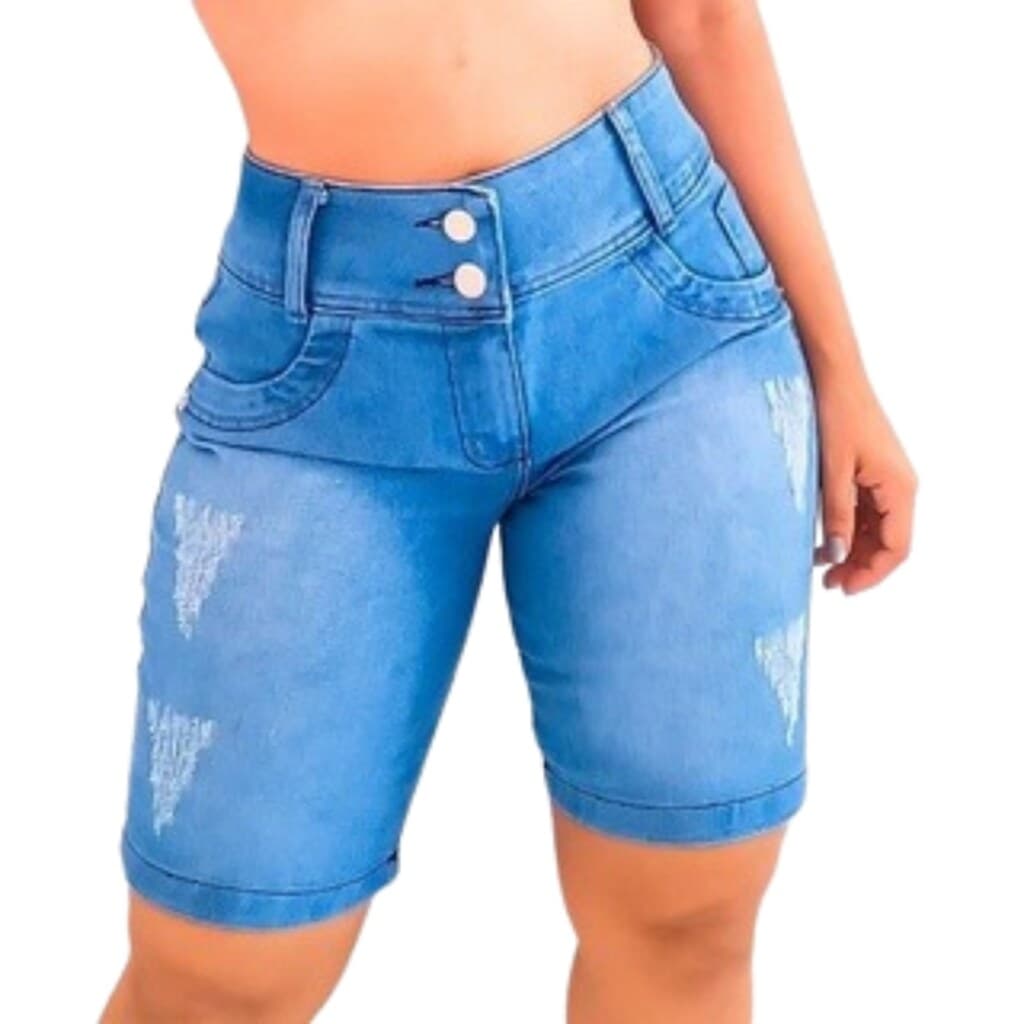 Bermuda Short Feminino Jeans Claro Ciclista,ROSE