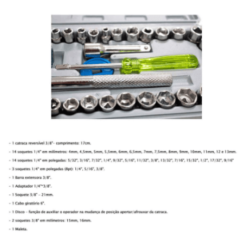 Kit Jogo De Chave De Catraca Reversível Com Soquetes - 40 Peças + Maleta Equipa Tools