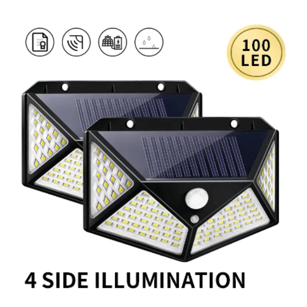 2 Kit Luminária Solar 100 Led Com Sensor Jardim Prova D'água