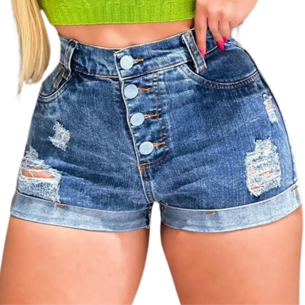 Short Jeans Feminino Cintura Alta Barra Dobrada Personalizado, Short Jeans Feminino Empina Bumbum GG