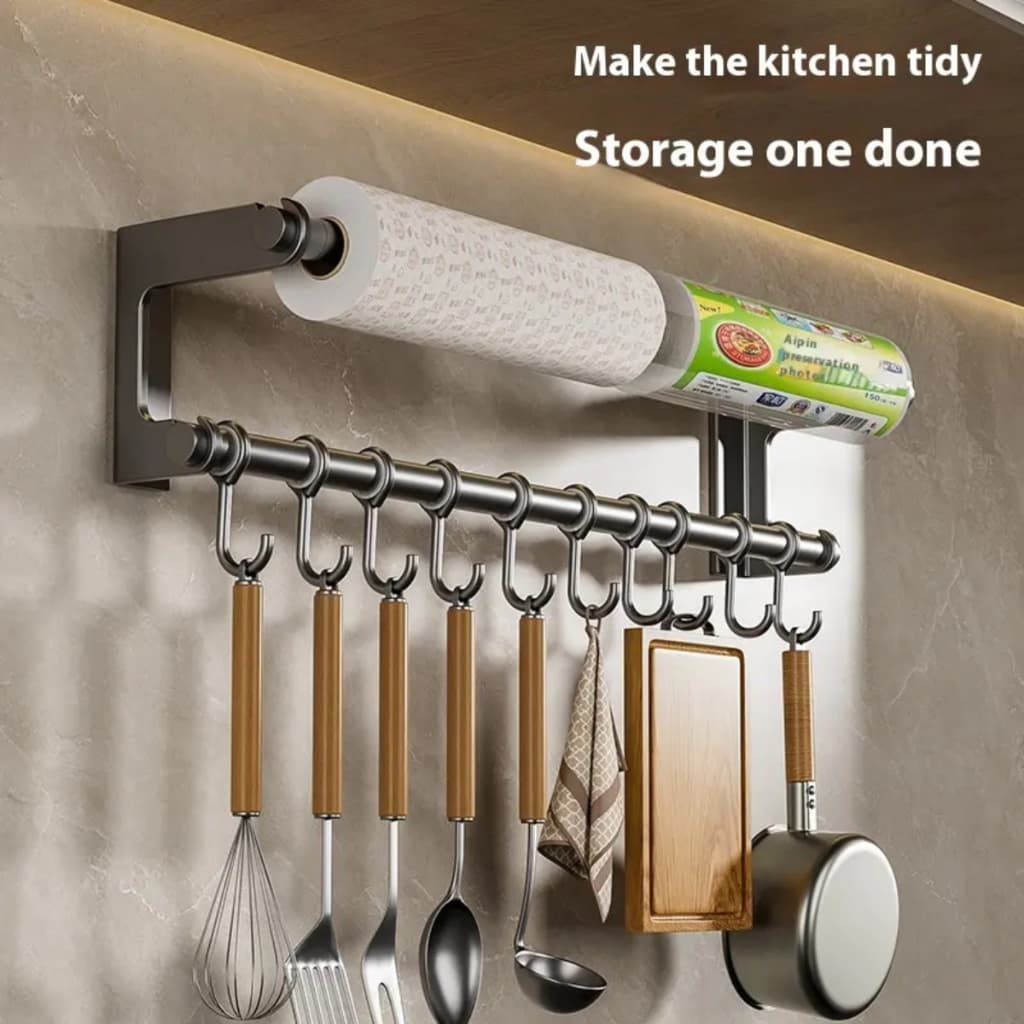 Suporte Prateleira Organizador Cozinha Multiuso Com Ganchos Porta Papel Toalha 50/60cm