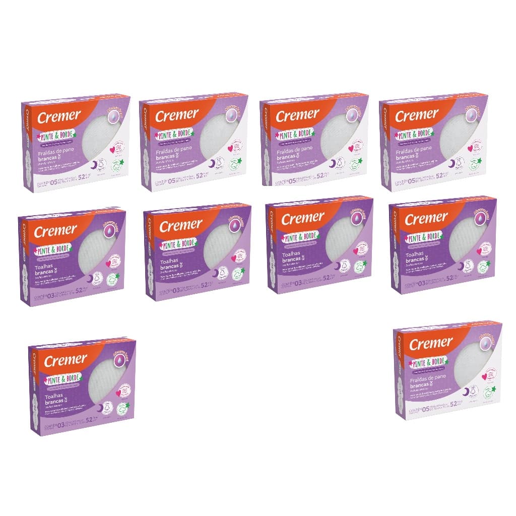 Kit 5 Cx Fraldas 5 Cx Toalhas Fralda Pinte E Borde Cremer