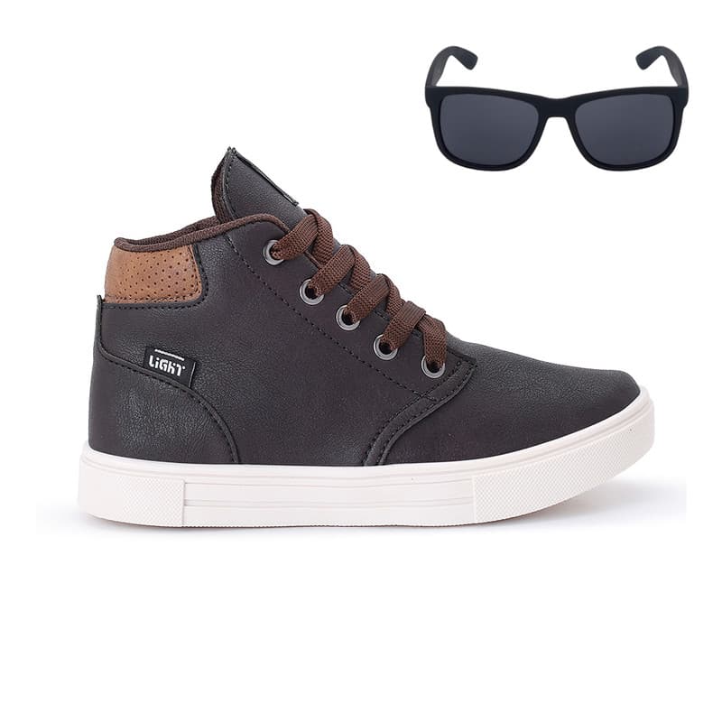 Tenis Botinha Infantil Meninos Casual Cano Alto Confortavel + Oculos