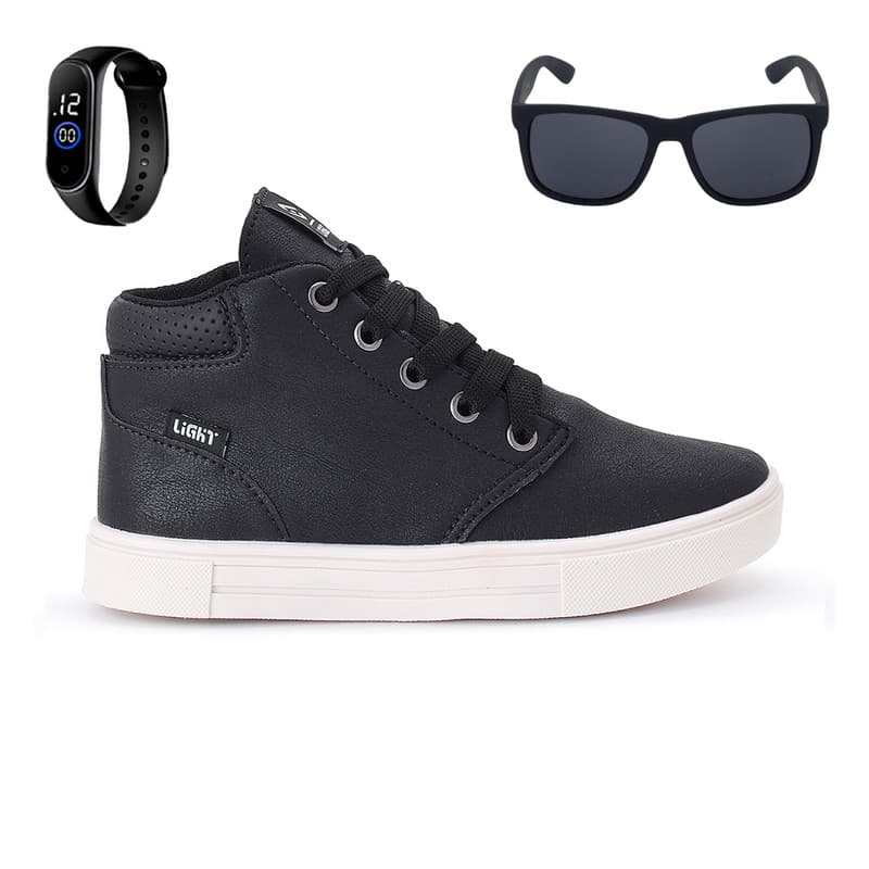 Tenis Botinha Infantil Meninos Casual Cano Alto Confortavel + Oculos Relogio