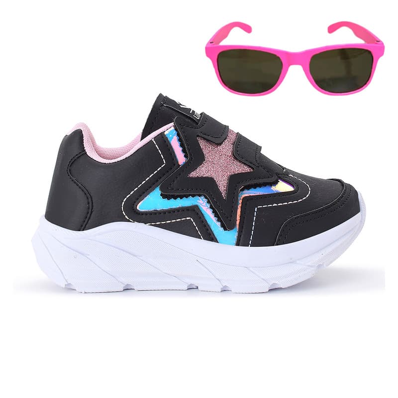 Tenis Casual Infantil Meninas Estrela Glitter Calce Facil + Oculos