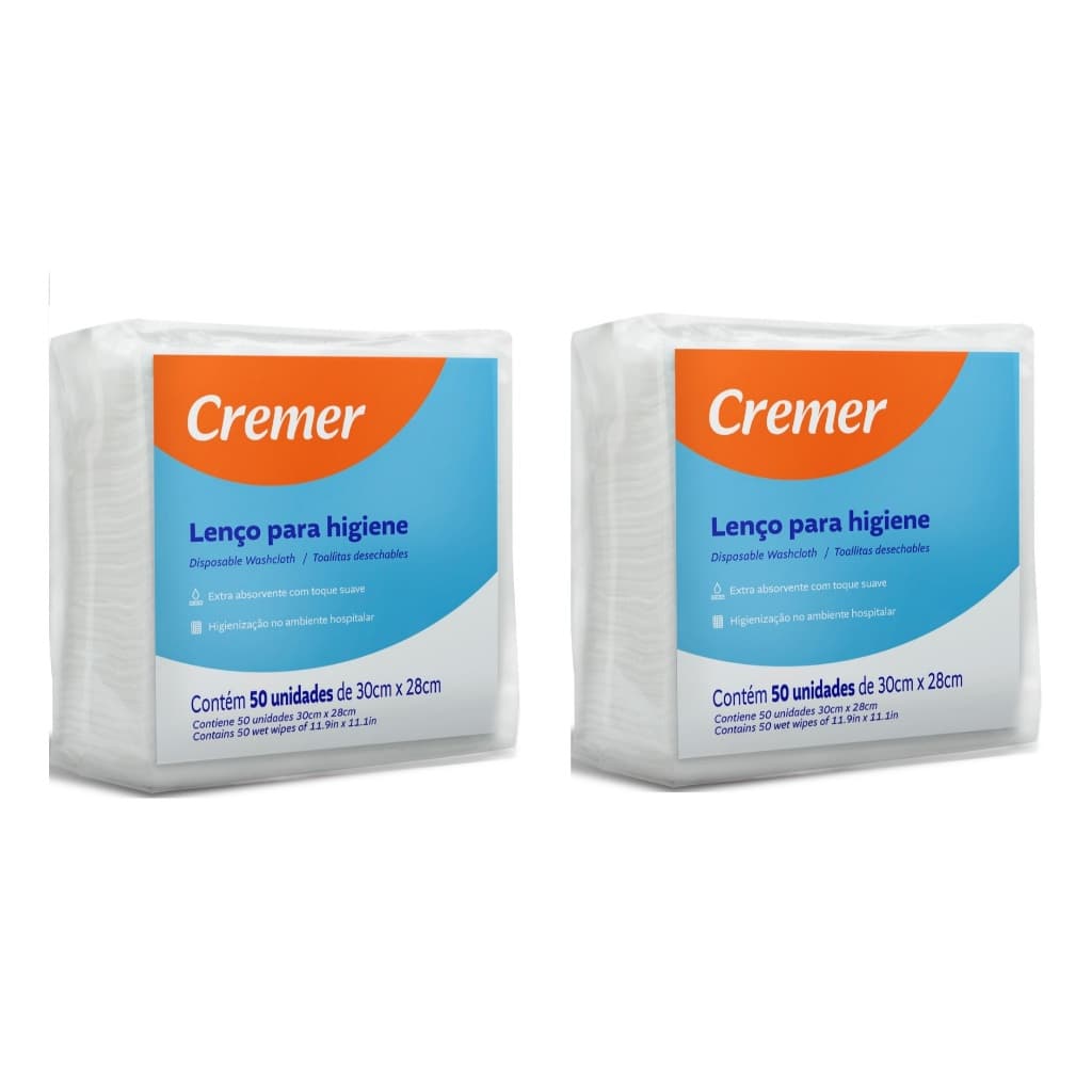 Kit 2 Lenco Para Banho No Leito Cremer Pacote C/50 Unidades