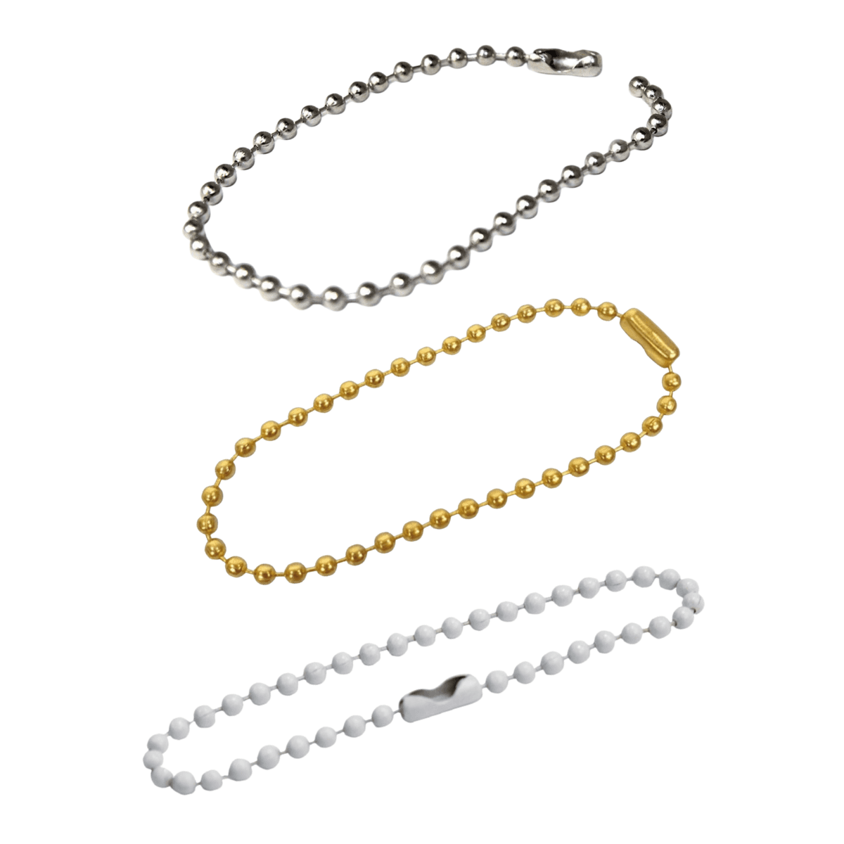 30pcs Corrente De Bolinha Com Canoa 10cm Tag Chaveiro prata dourado branco