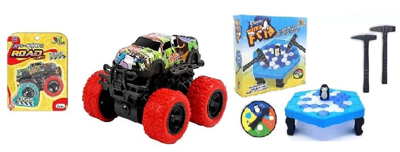 Combo com 2 super brinquedos(pinguim numa fria+carro monster power fricçao 4x4)presente criança