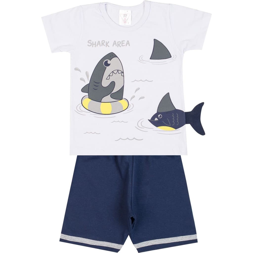 Conjunto Menino Verão Com Aplique Tubarão
