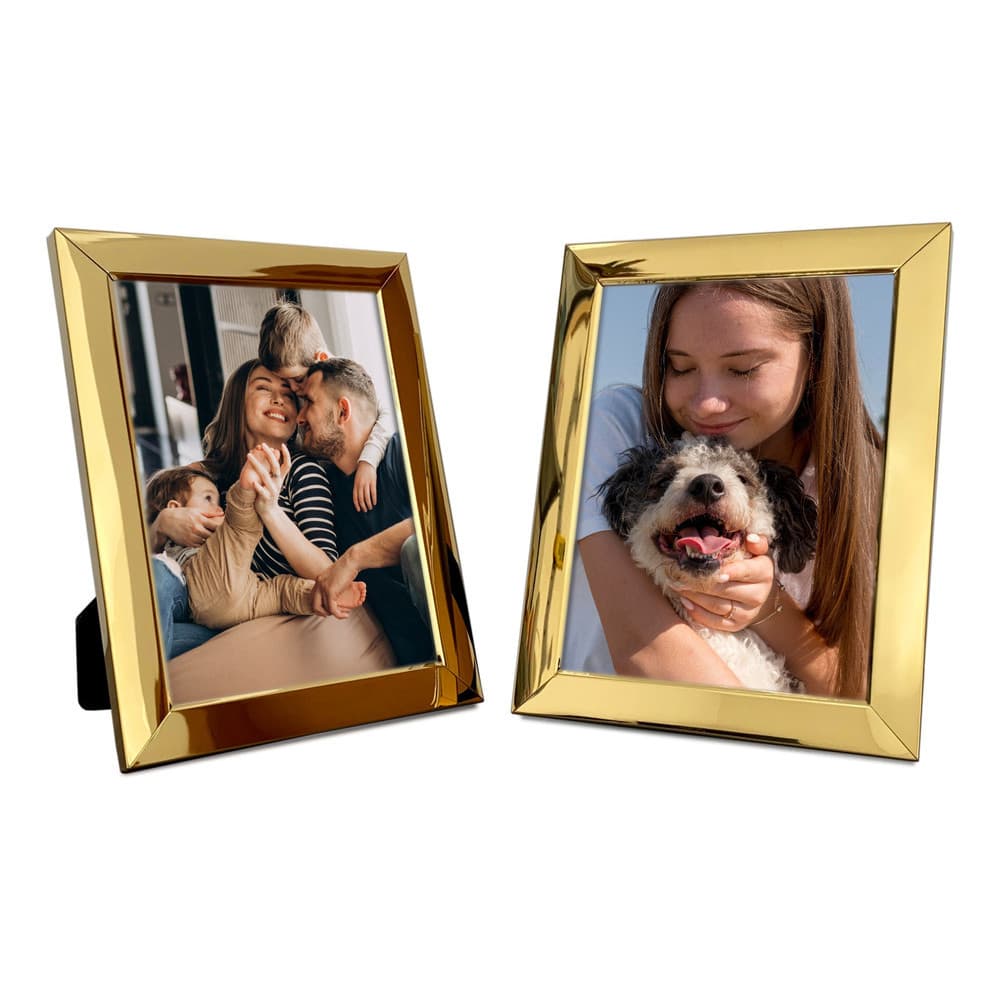Kit 2 Porta Retratos Foto 15x20 Em Metal Dourado - Moldura Brilhante