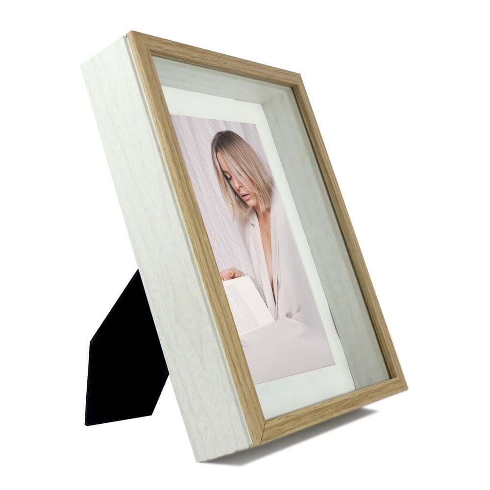 Porta Retrato Foto 15x20 Branco Bege MDF Moldura Profunda