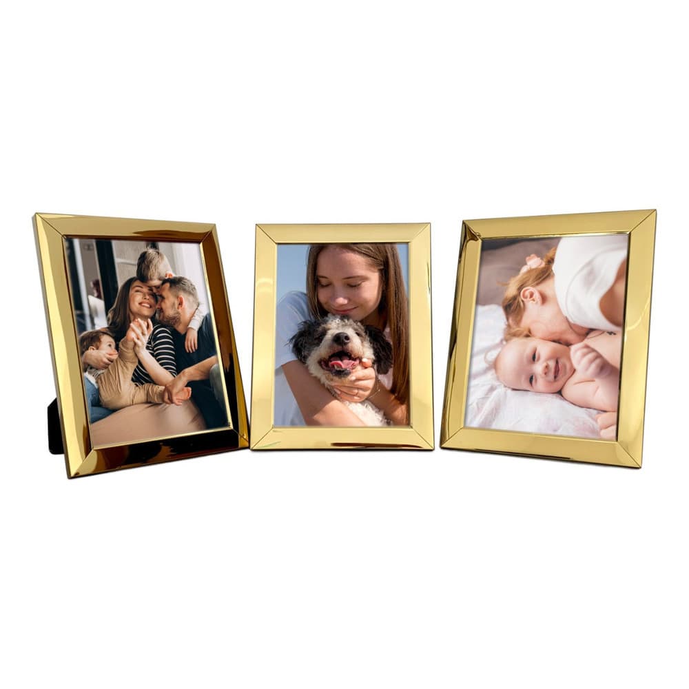 Kit 3 Porta Retratos Foto 15x20 Dourado Em Metal Com Vidro