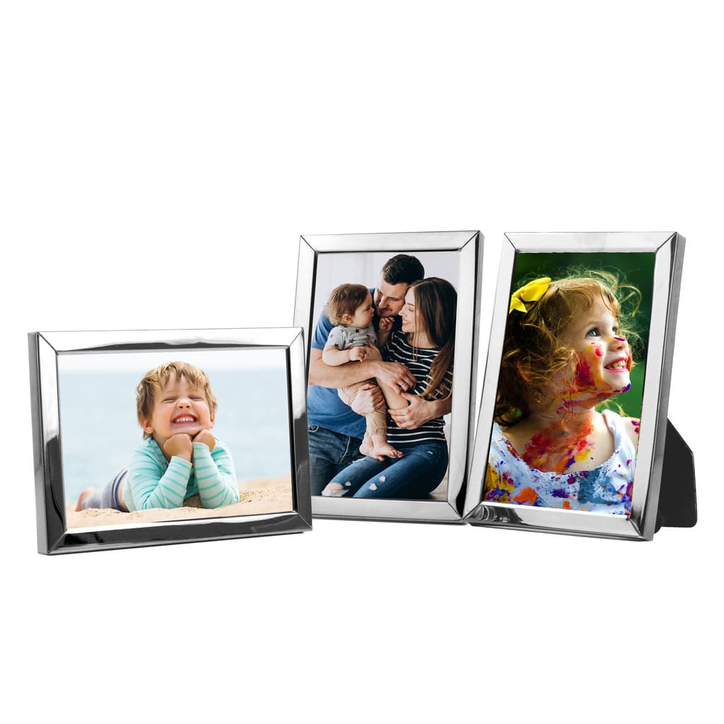 Kit 3 Porta Retratos 10x15 Cor Prata Luxo Em Metal Com Vidro - Quadro Moldura para Fotos - Prateado