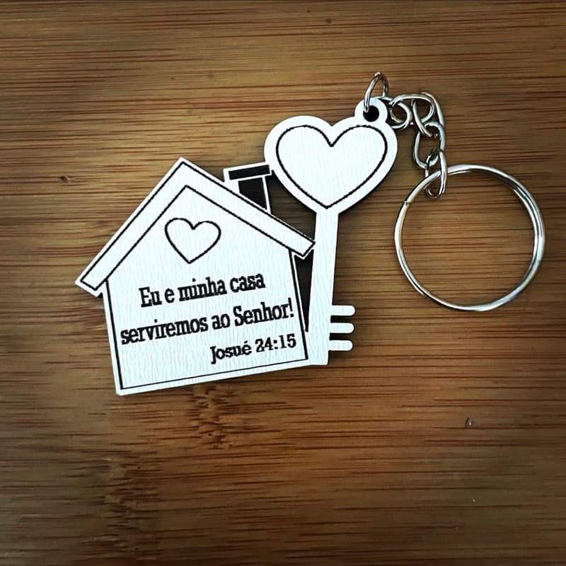 Kit Chaveiros MDF Casa – Lembrancinhas Religiosas com Frase Bíblica